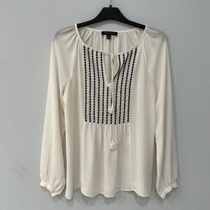 Banana Republic Blouse Women Embroidered Ivory Pleated Boho Top Sz XS